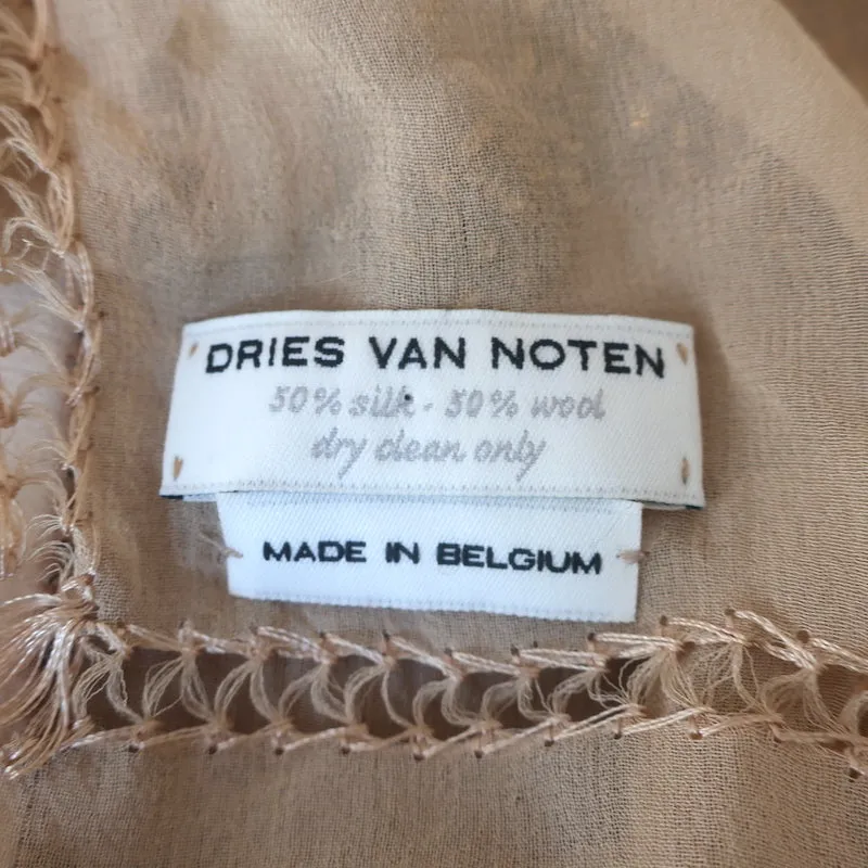 Dries Van Noten Scarf Beige Beaded & Chain-Embellished Silk & Wool