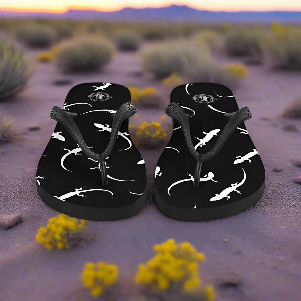 Eden Garden Black Lizard Print Flip-Flops