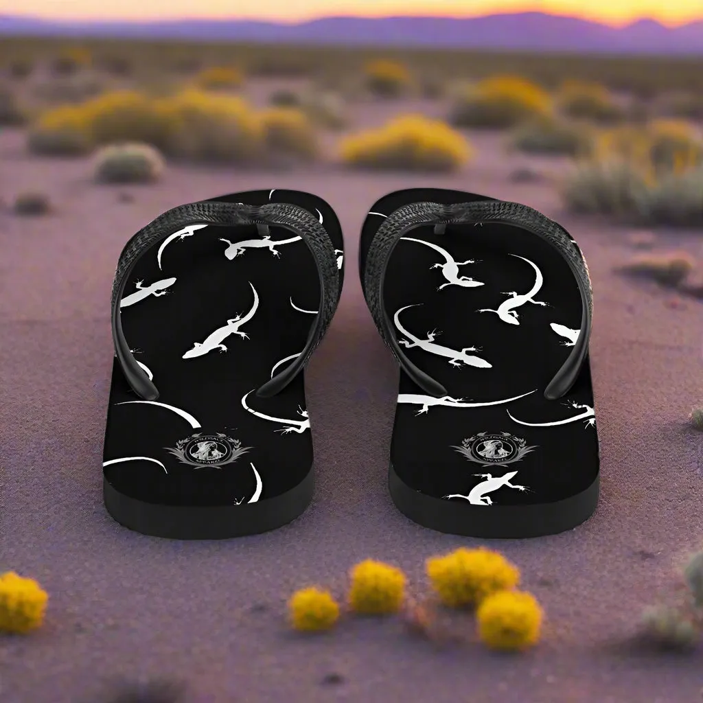 Eden Garden Black Lizard Print Flip-Flops