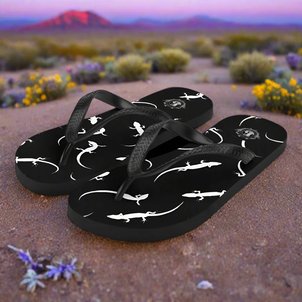 Eden Garden Black Lizard Print Flip-Flops