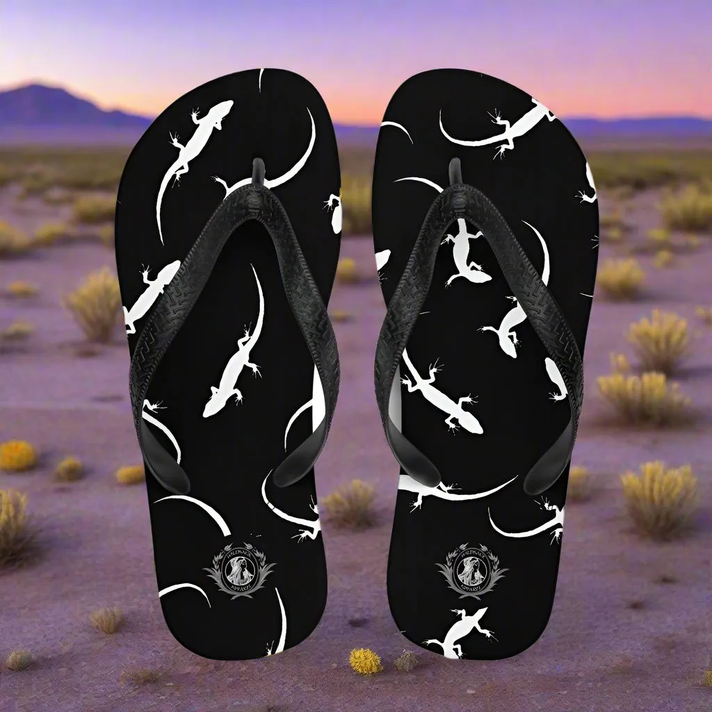 Eden Garden Black Lizard Print Flip-Flops