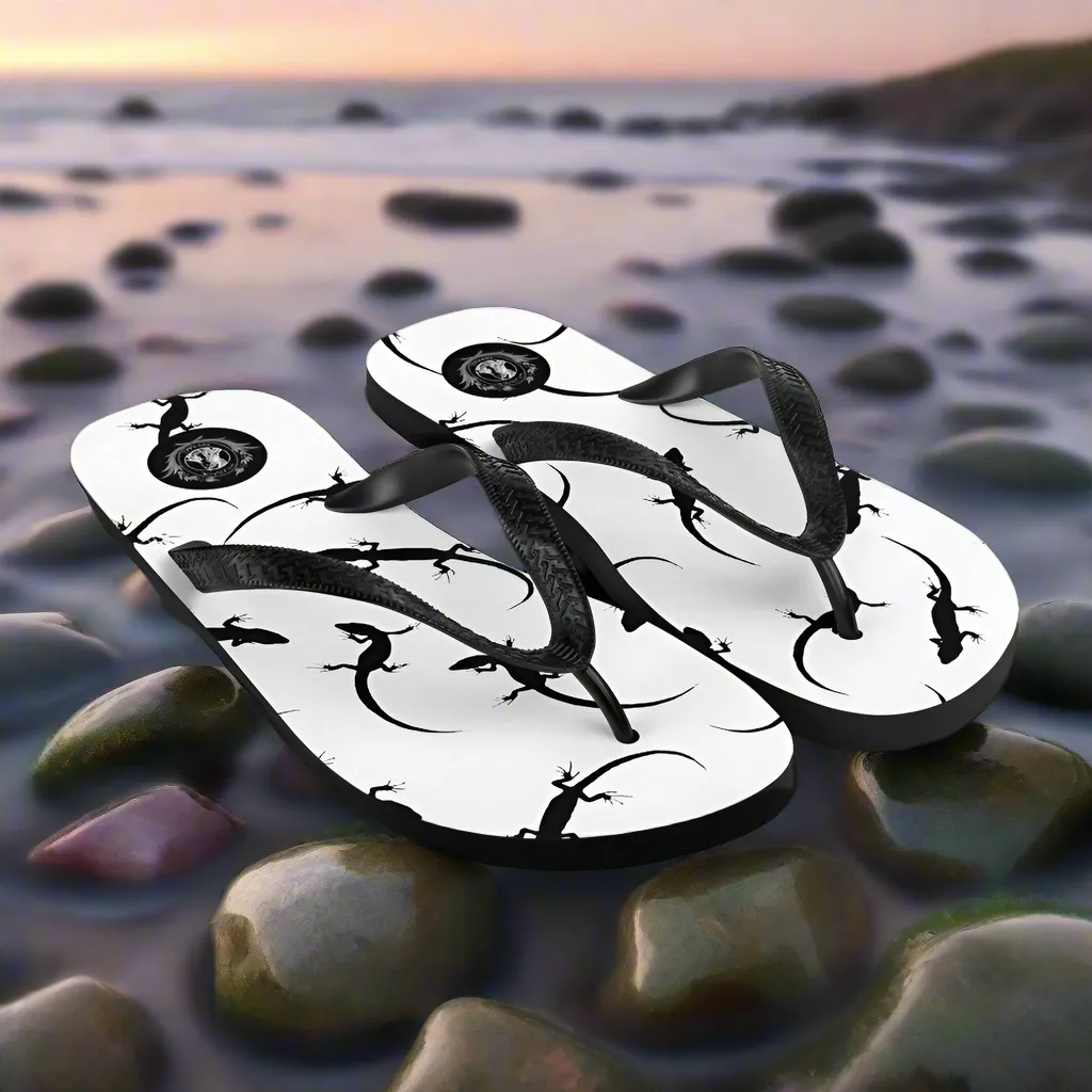 Eden Garden White Lizard Print Flip-Flops