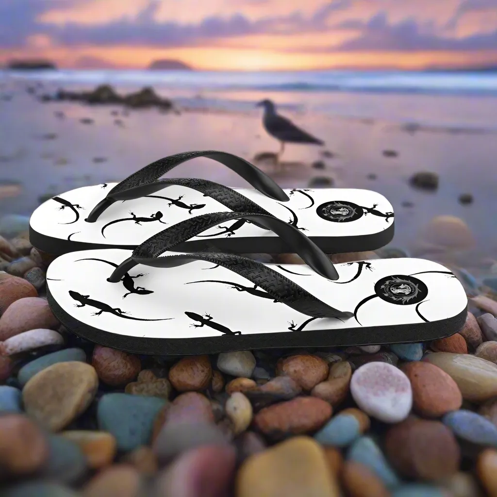 Eden Garden White Lizard Print Flip-Flops