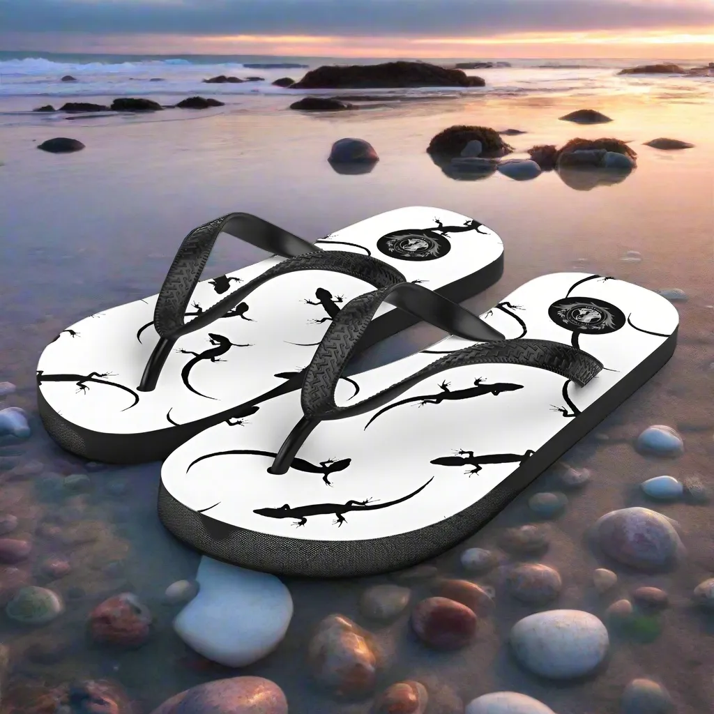 Eden Garden White Lizard Print Flip-Flops