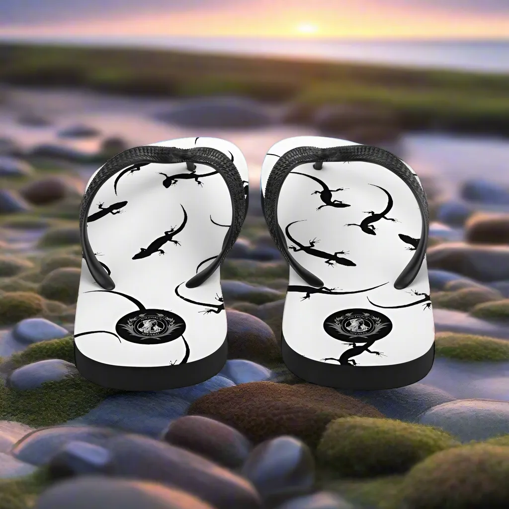 Eden Garden White Lizard Print Flip-Flops
