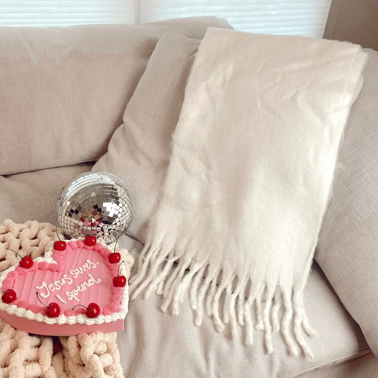 Edith White Oversized Cashmere Scarf