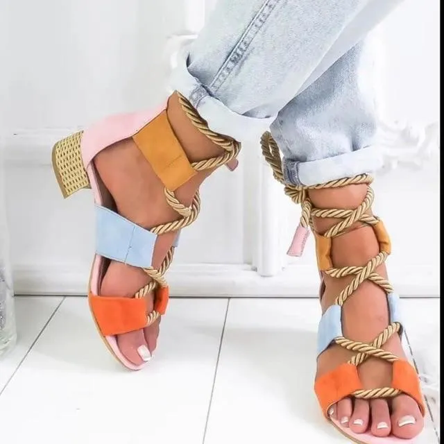 Espadrilles Women Sandals Heel Pointed Fish Mouth Gladiator Sandals