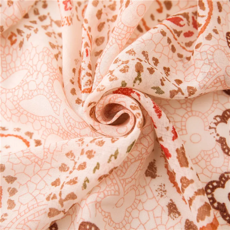 Ethnic Pink Tassel Printed Scarf Shawl for Women Ladies Girls