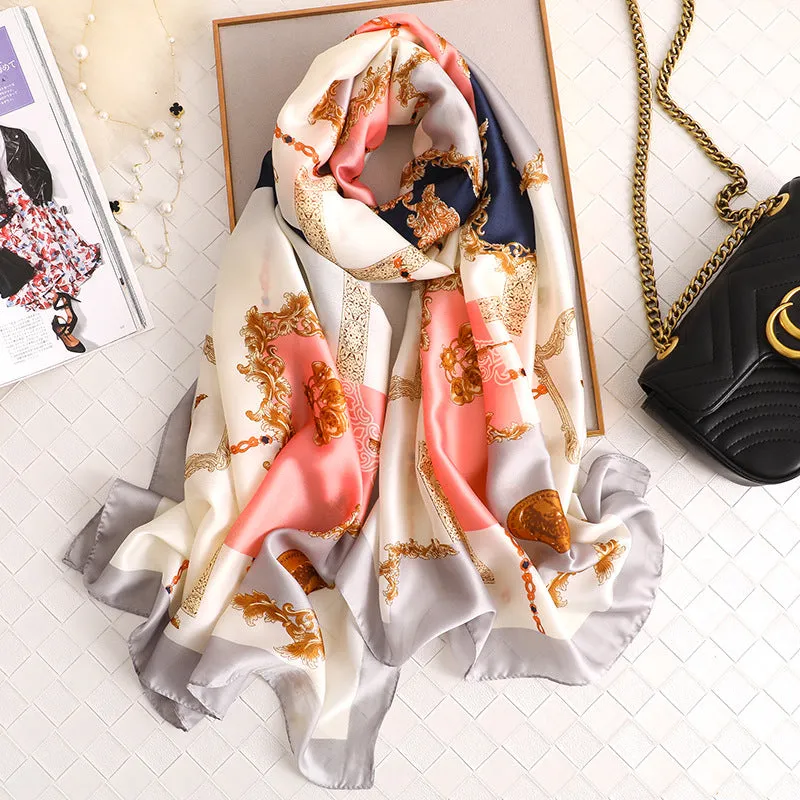 Fashion Simple Geometric Silk Scarf Shawl Wrap for Women Ladies Girls 90x180