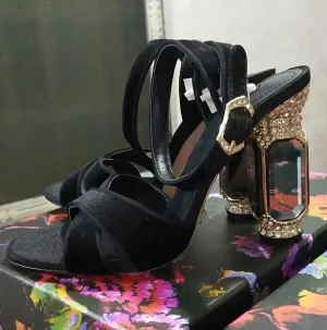 Fashion Summer Sandal Shoe Red Purple Black Silk Leather Diamond Heel Chunky Heel Wedding Shoe Bridal Sandalias