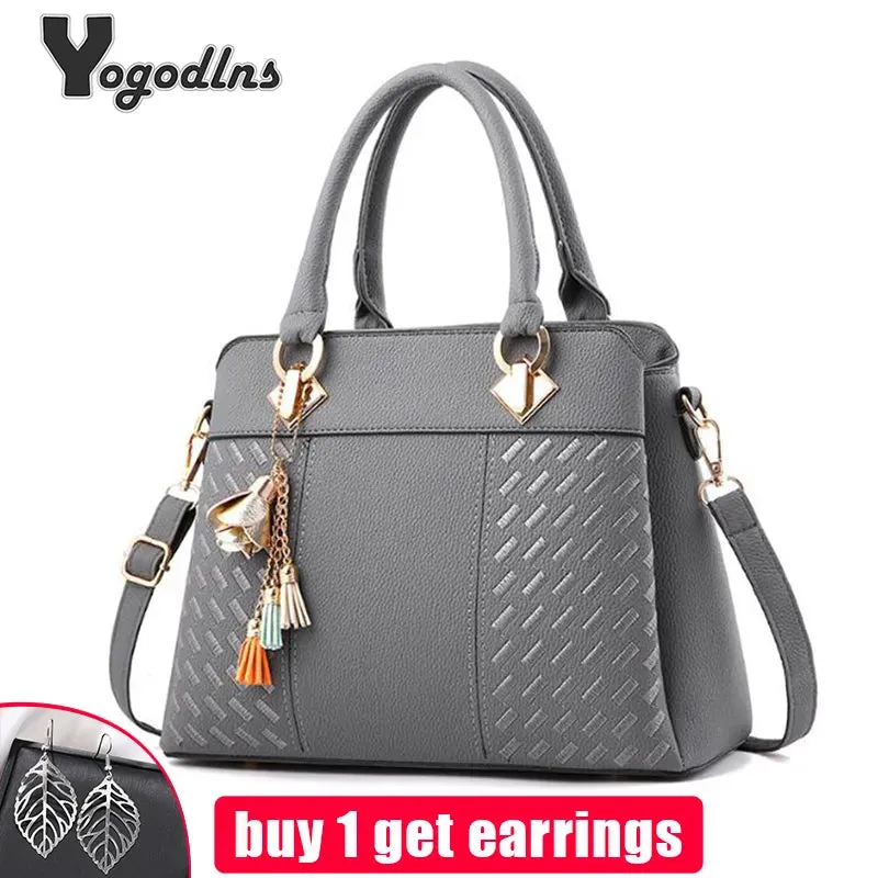 Fashion Women Handbags Tassel PU Leather Totes Bag Top-handle Embroidery Crossbody Bag Shoulder Bag Lady Simple Style Hand Bags