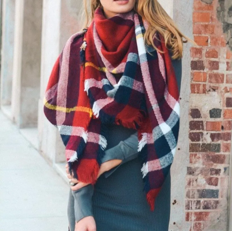 Flannel Frayed Edge Blanket Scarf