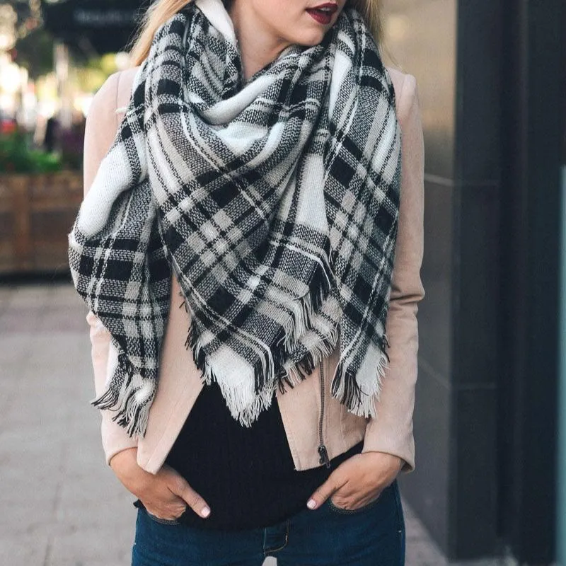 Flannel Frayed Edge Blanket Scarf