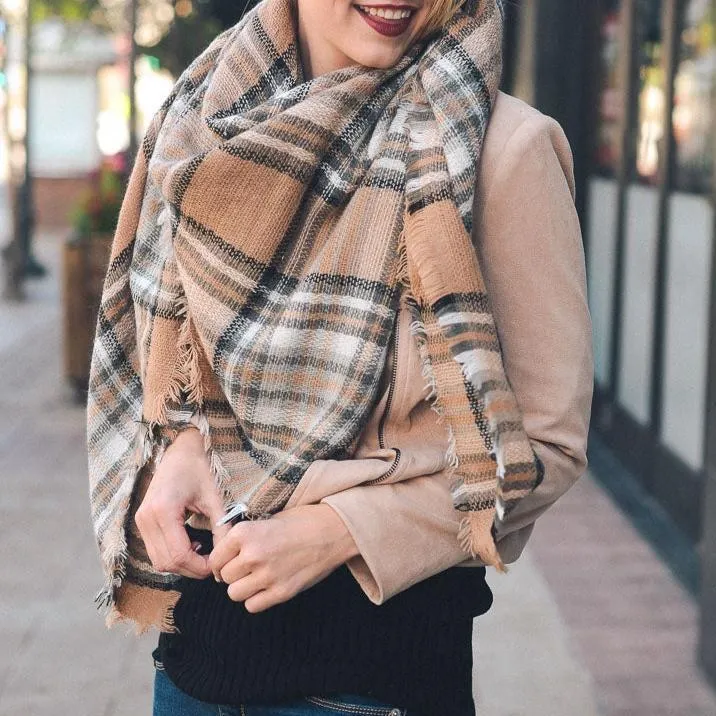 Flannel Frayed Edge Blanket Scarf