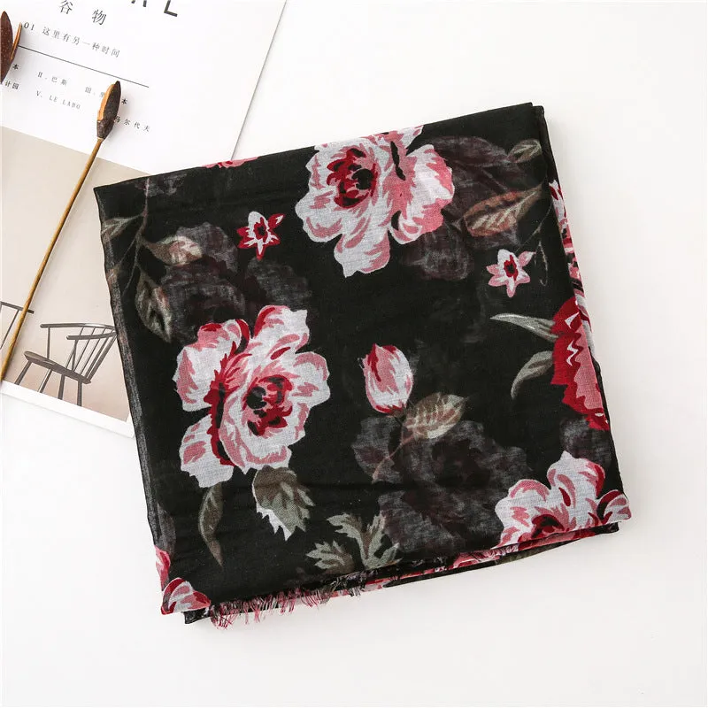Flower Printed Scarf Ethnic Shawl for Women Ladies Girls