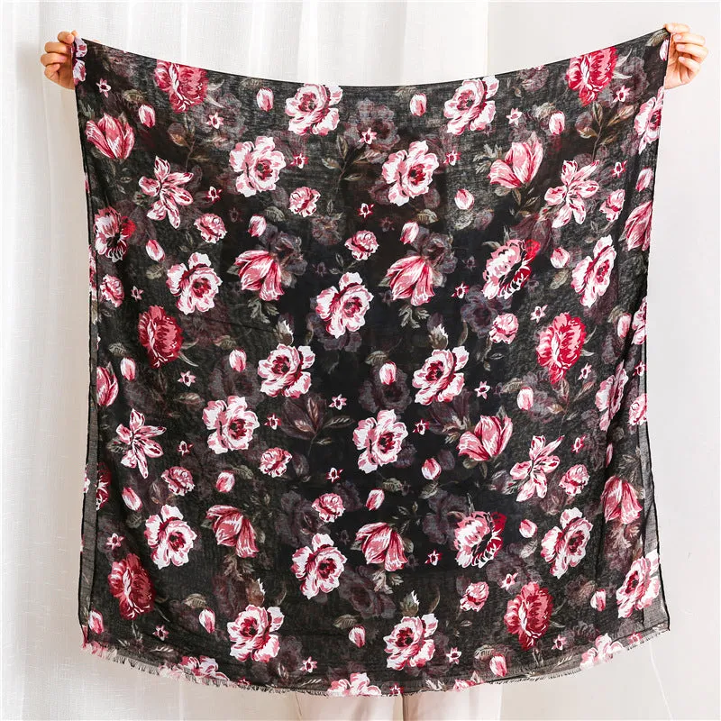 Flower Printed Scarf Ethnic Shawl for Women Ladies Girls