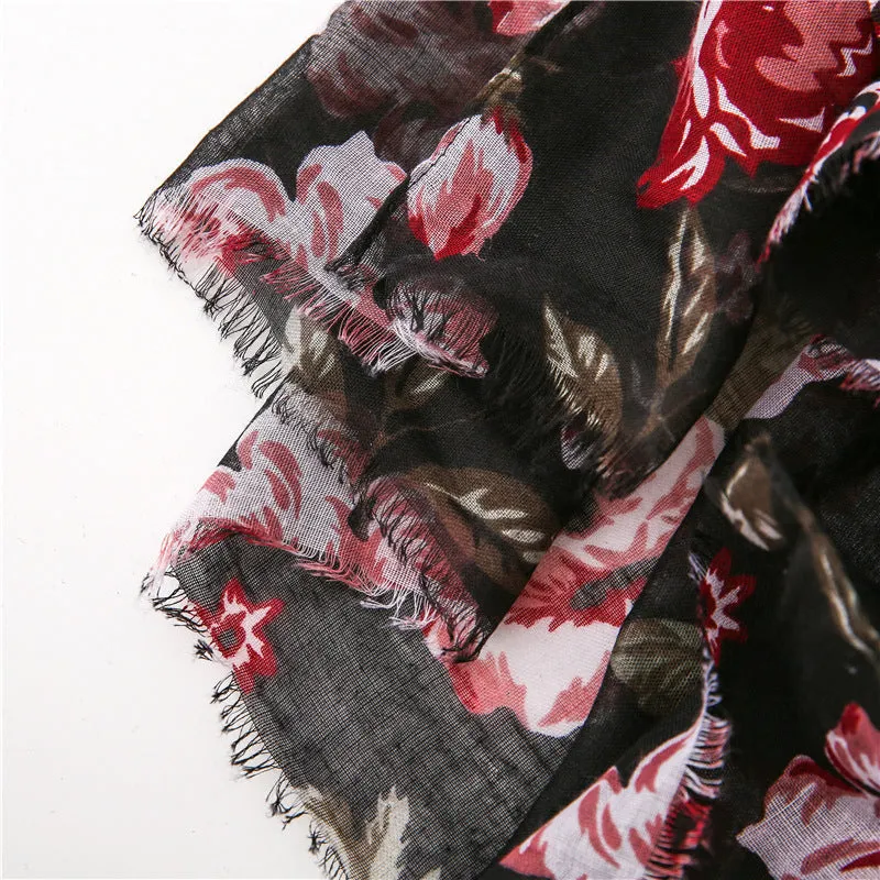 Flower Printed Scarf Ethnic Shawl for Women Ladies Girls