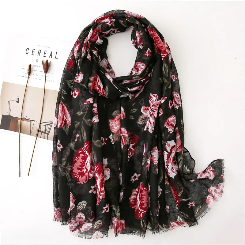 Flower Printed Scarf Ethnic Shawl for Women Ladies Girls