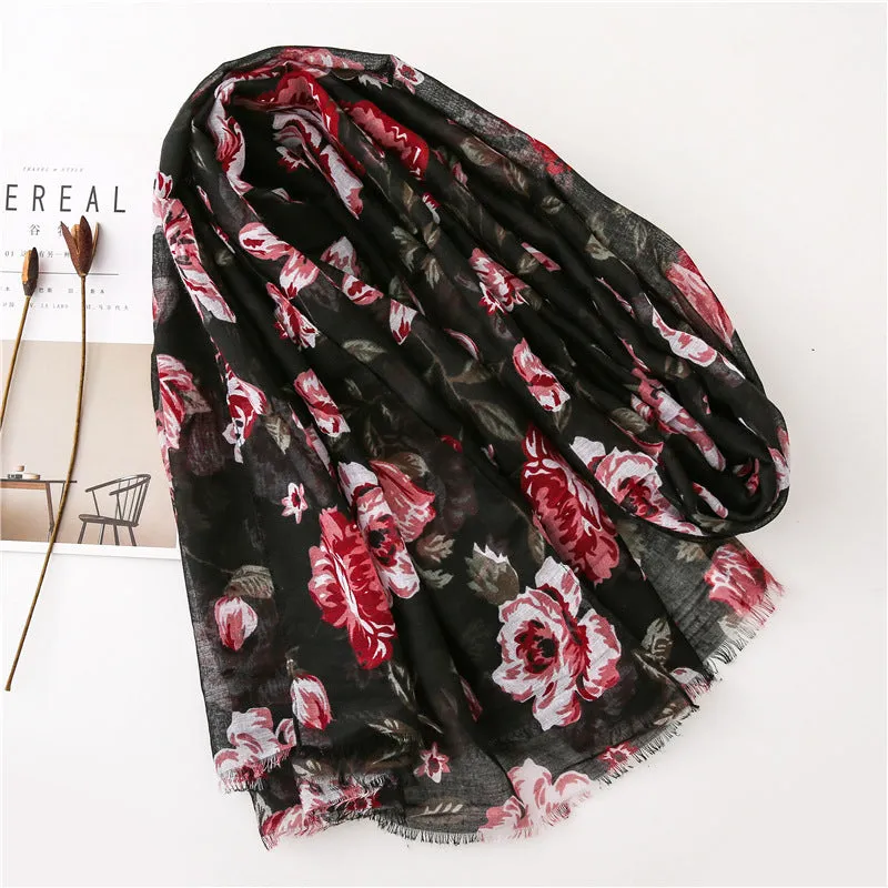 Flower Printed Scarf Ethnic Shawl for Women Ladies Girls