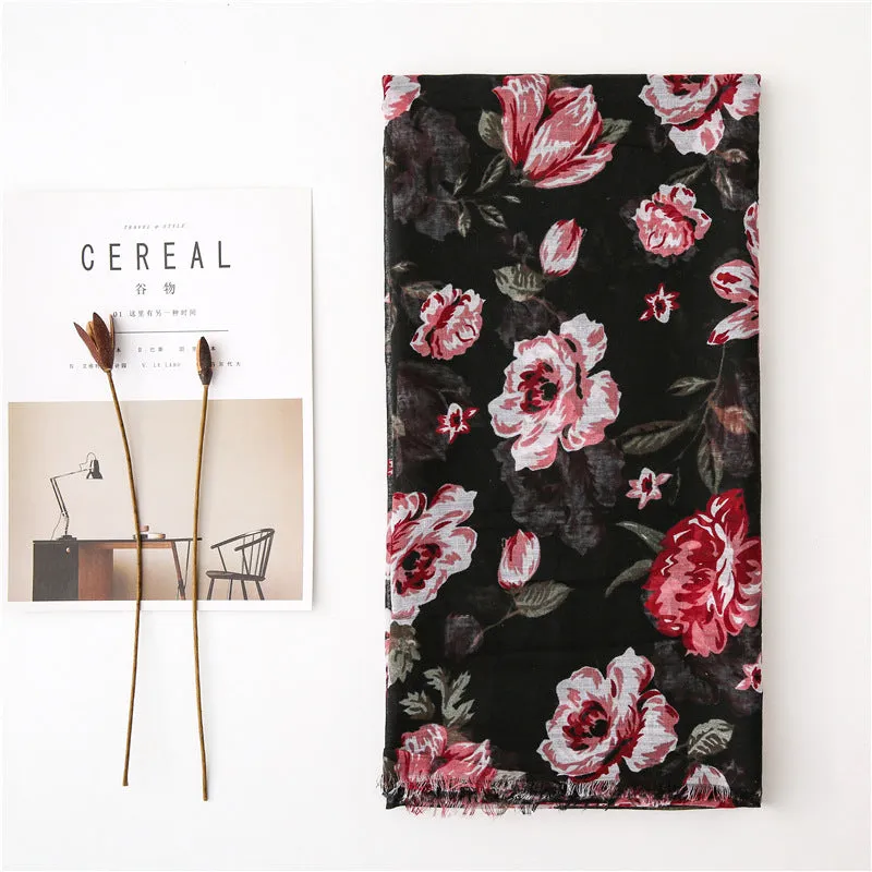 Flower Printed Scarf Ethnic Shawl for Women Ladies Girls