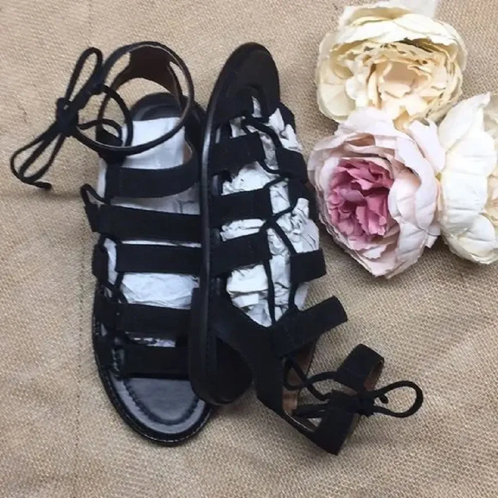 Frye Black Lace Up Gladiator Sandals-5.5M