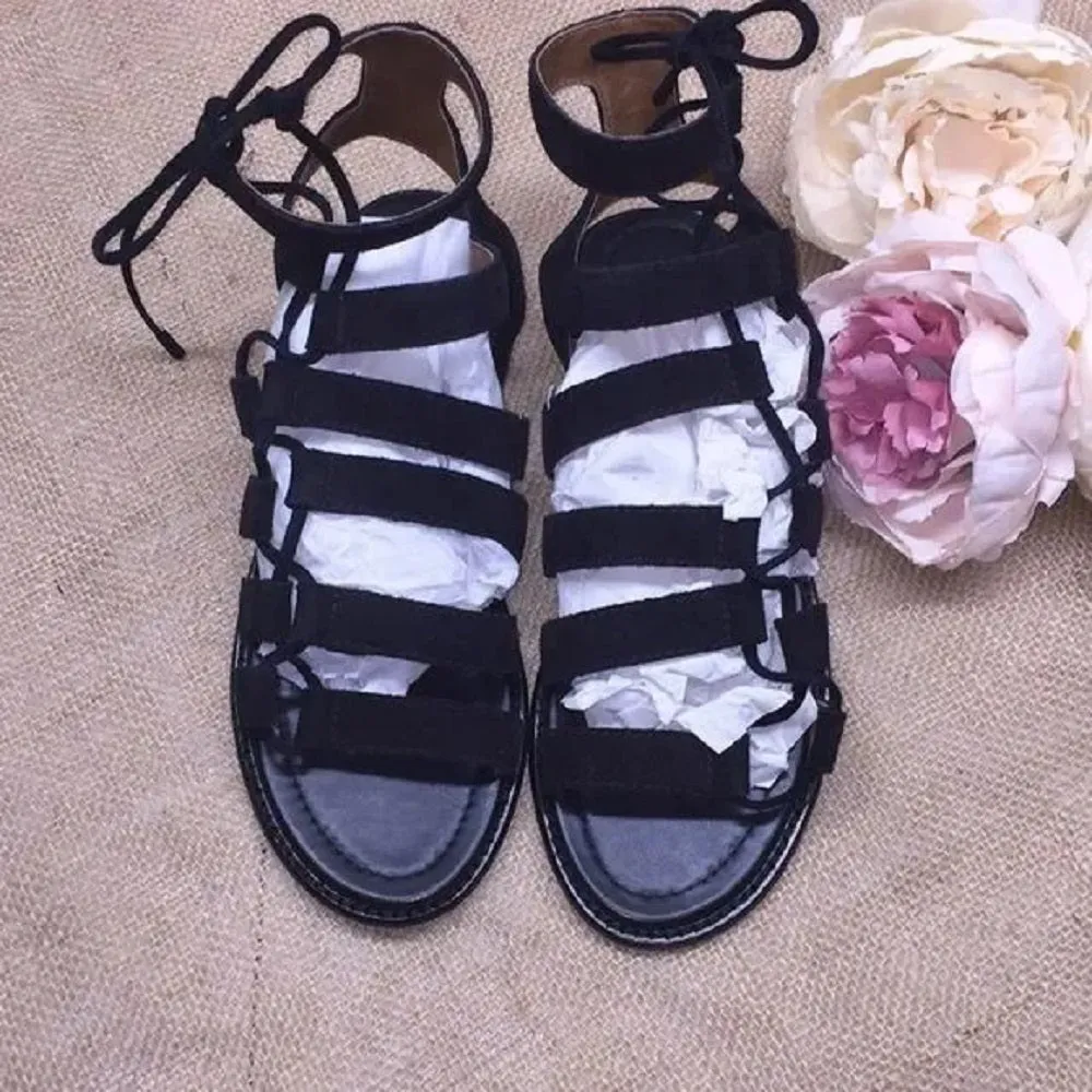 Frye Black Lace Up Gladiator Sandals-5.5M