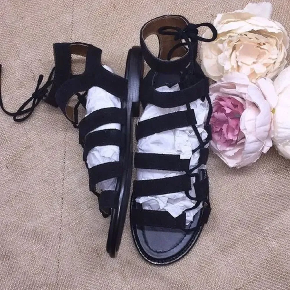 Frye Black Lace Up Gladiator Sandals-5.5M