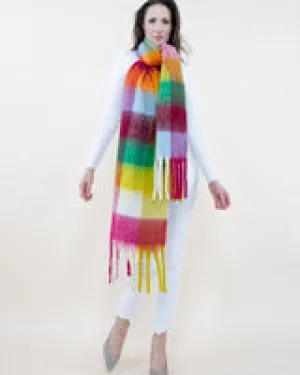 Fuzzy Multi Color Plaid Scarf