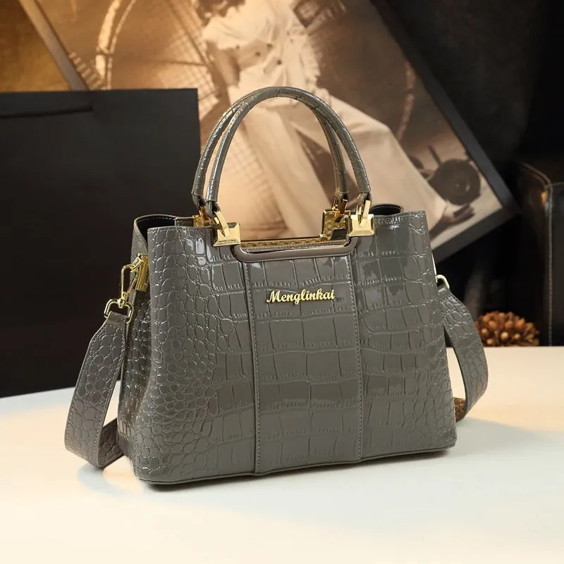 Genuine Leather Women Handbag 2023 New Fashion Brand Crocodile Pattern Lady Portable Tote Bag Shoulder Crossbody Bags For Female