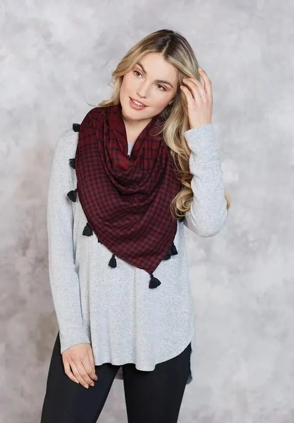 Gingham Tassel Scarf