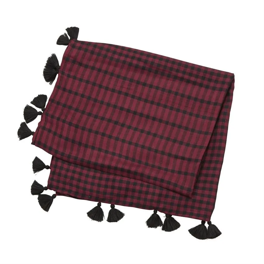 Gingham Tassel Scarf