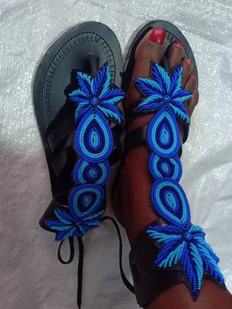 Gladiator Beaded Sandals/Authentic Maasai-Style Leather Flip-Flops Women/Boho Beach Sandals/Comfortable Summer Sandal African Gifts