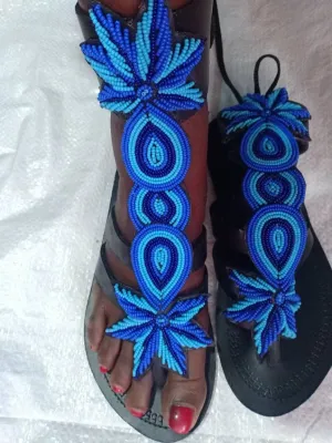 Gladiator Beaded Sandals/Authentic Maasai-Style Leather Flip-Flops Women/Boho Beach Sandals/Comfortable Summer Sandal African Gifts