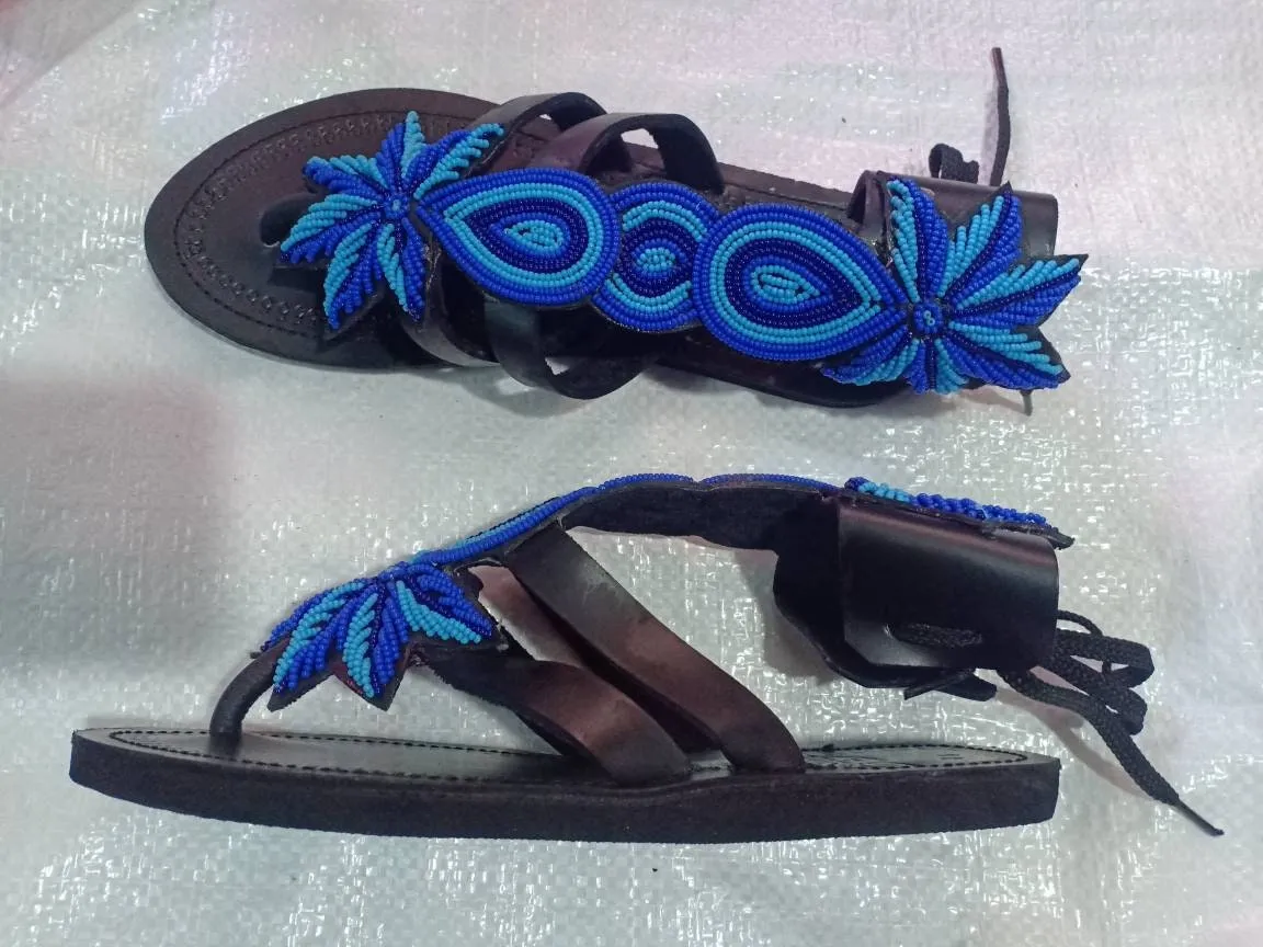 Gladiator Beaded Sandals/Authentic Maasai-Style Leather Flip-Flops Women/Boho Beach Sandals/Comfortable Summer Sandal African Gifts