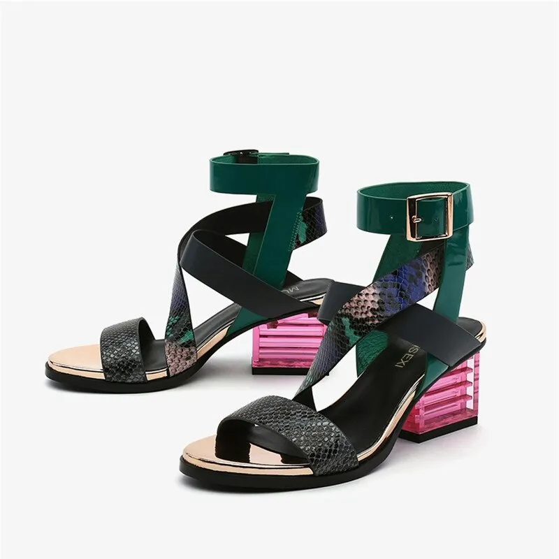 Gladiator Sandals Women Mixed Color Cross Strap