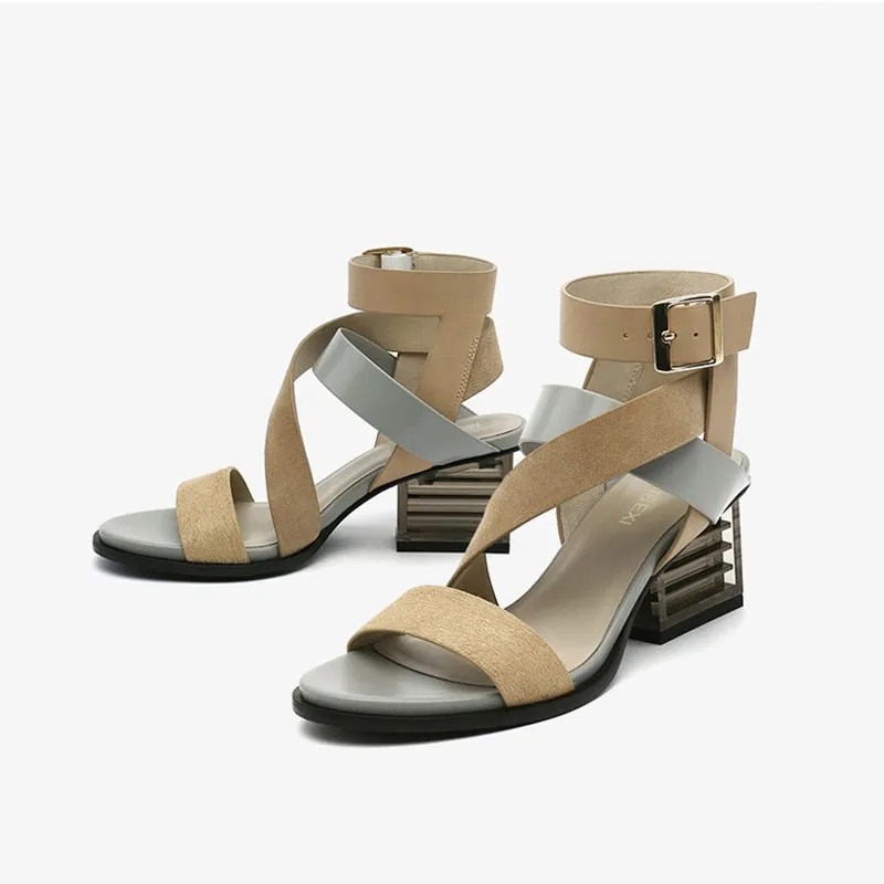 Gladiator Sandals Women Mixed Color Cross Strap