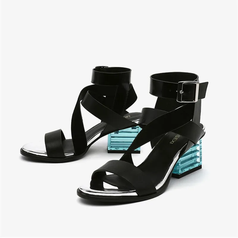 Gladiator Sandals Women Mixed Color Cross Strap