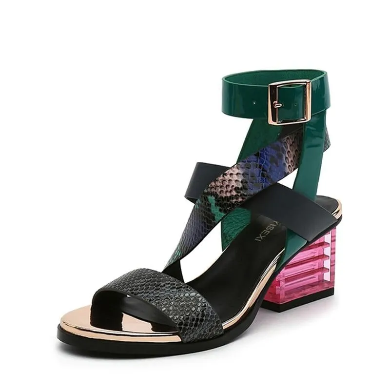 Gladiator Sandals Women Mixed Color Cross Strap