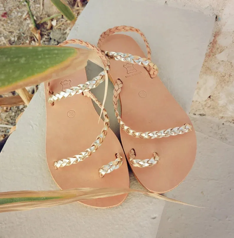 Gold ancient greek unkle strap sandals