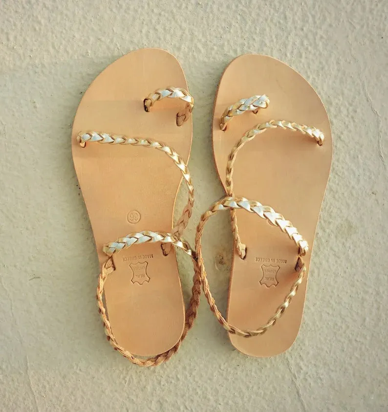 Gold ancient greek unkle strap sandals