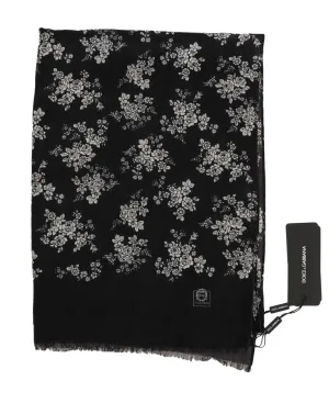 Gray Cashmere Shawl Floral Scarf