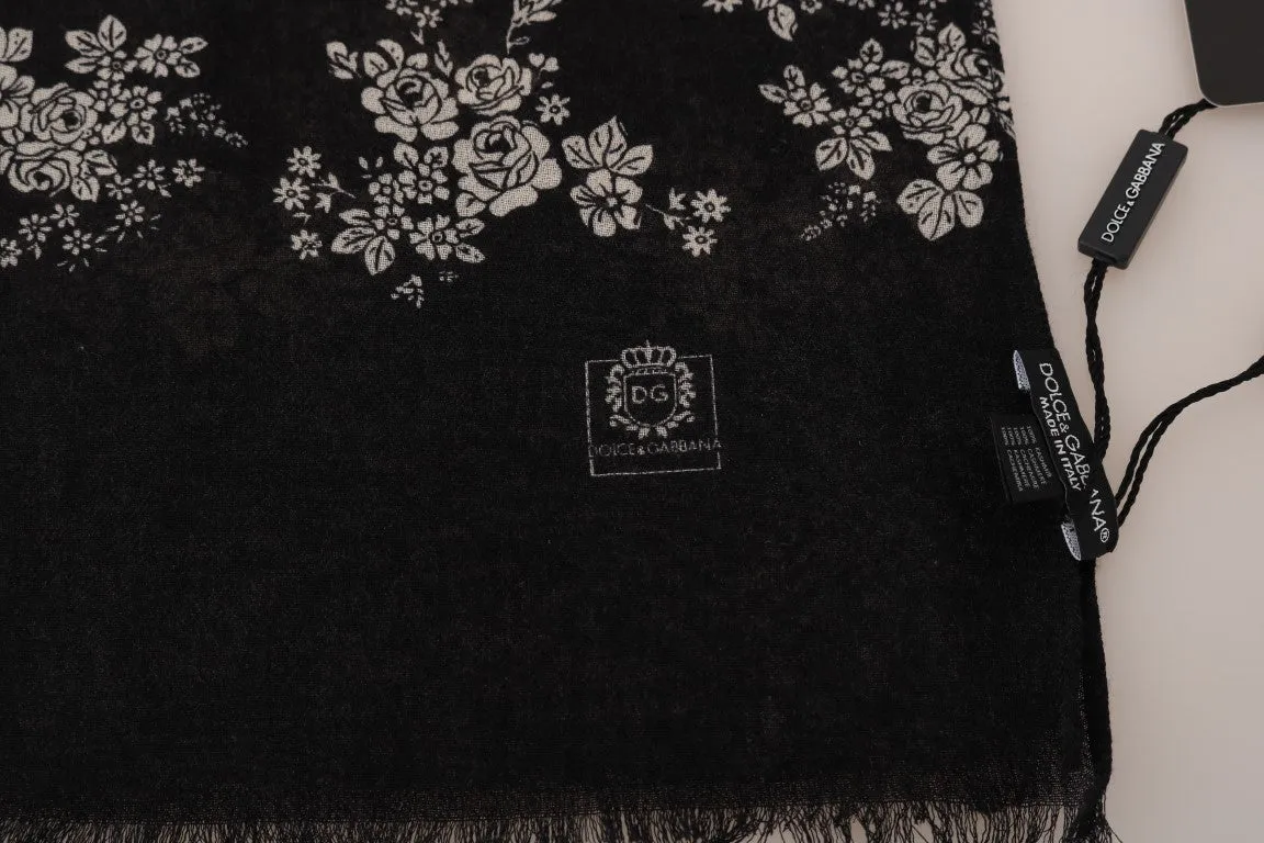 Gray Cashmere Shawl Floral Scarf