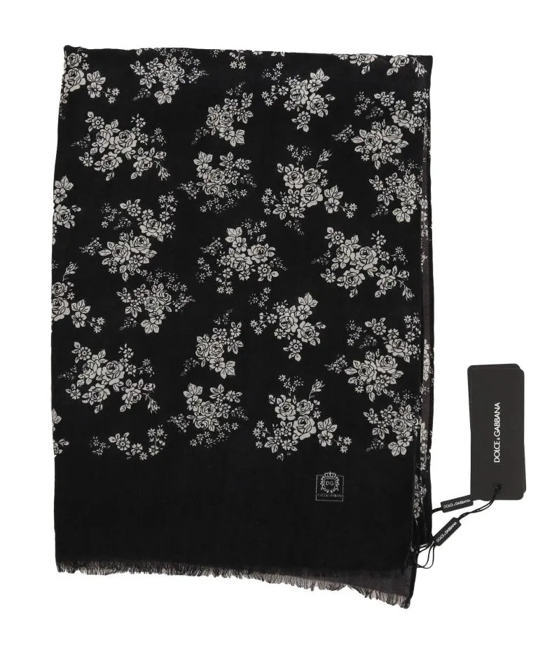 Gray Cashmere Shawl Floral Scarf