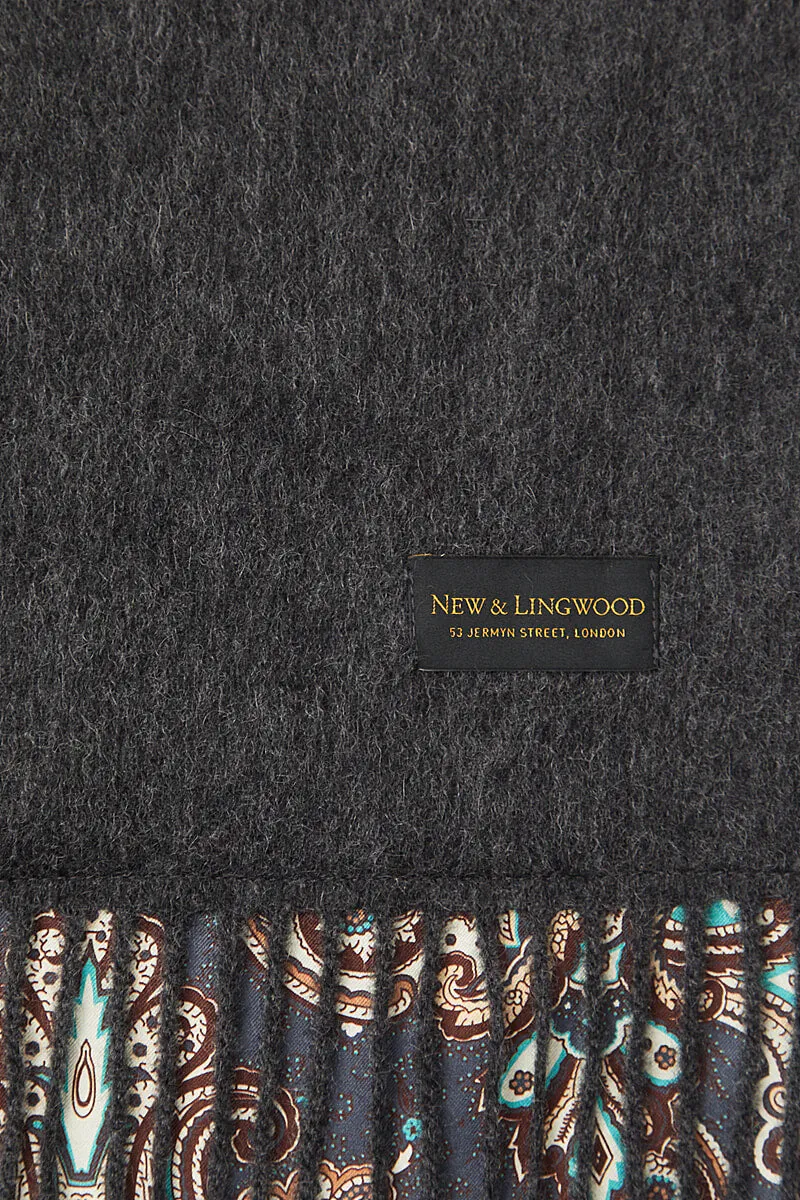 Grey Paisley Cashmere Backed Printed Silk Scarf