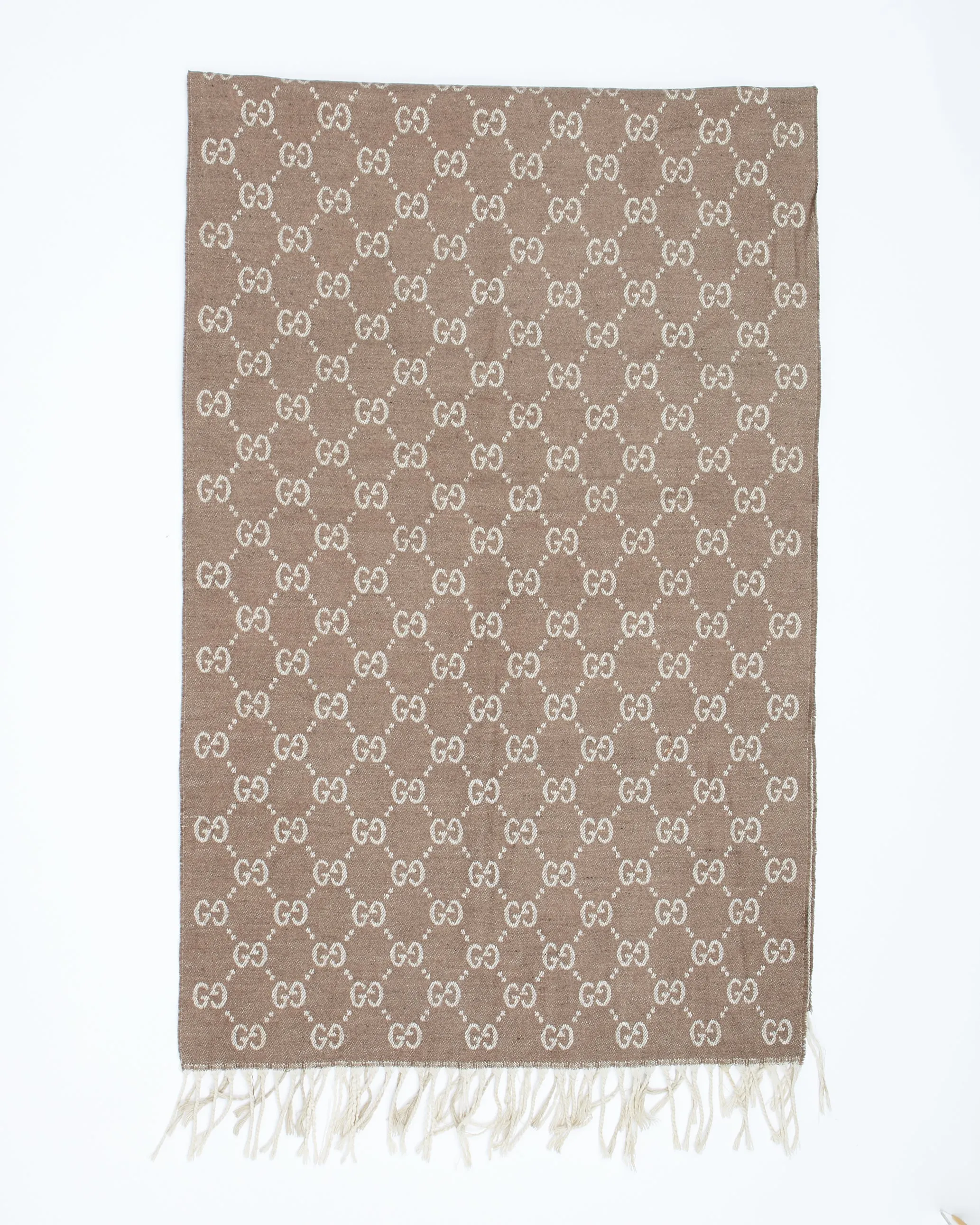 Gucci Brown Two Tone GG Logo Wool Scarf