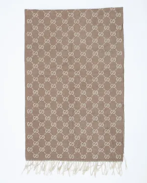 Gucci Brown Two Tone GG Logo Wool Scarf