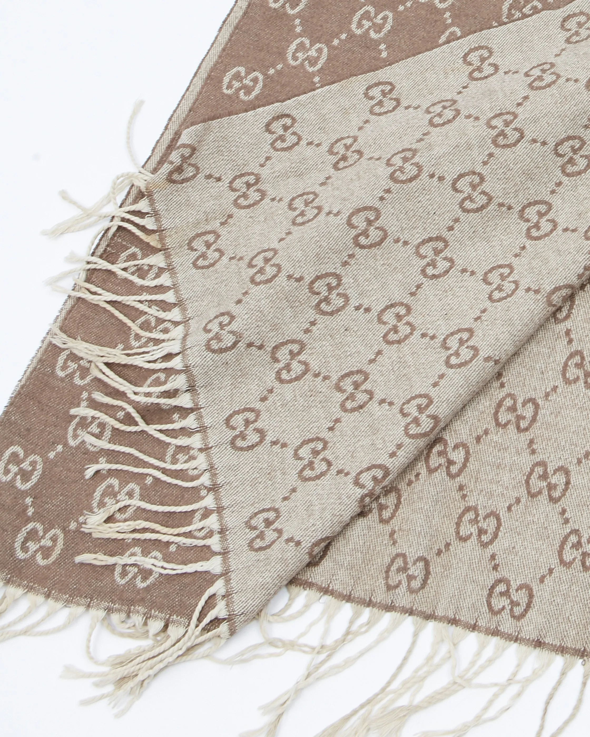 Gucci Brown Two Tone GG Logo Wool Scarf