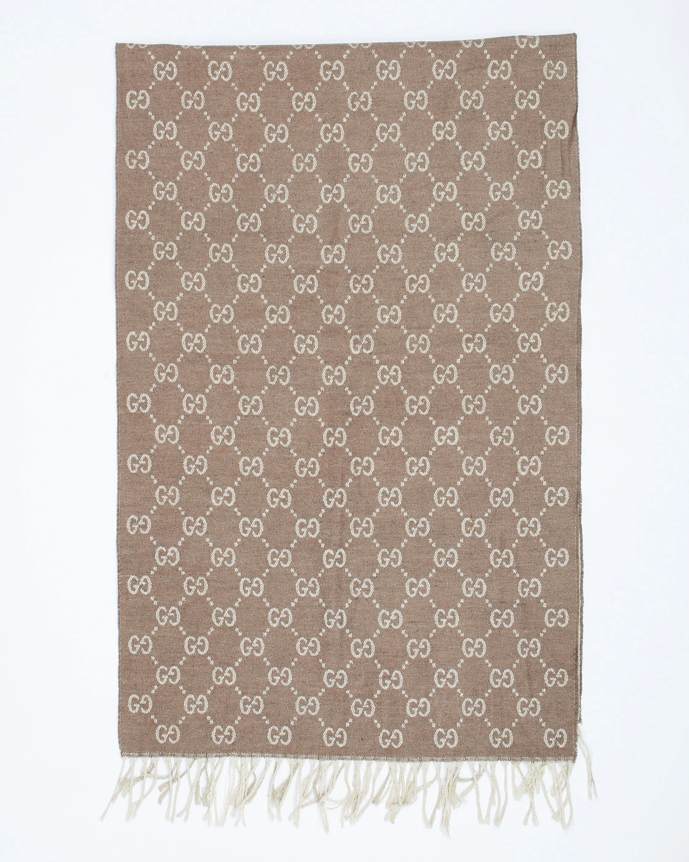 Gucci Brown Two Tone GG Logo Wool Scarf