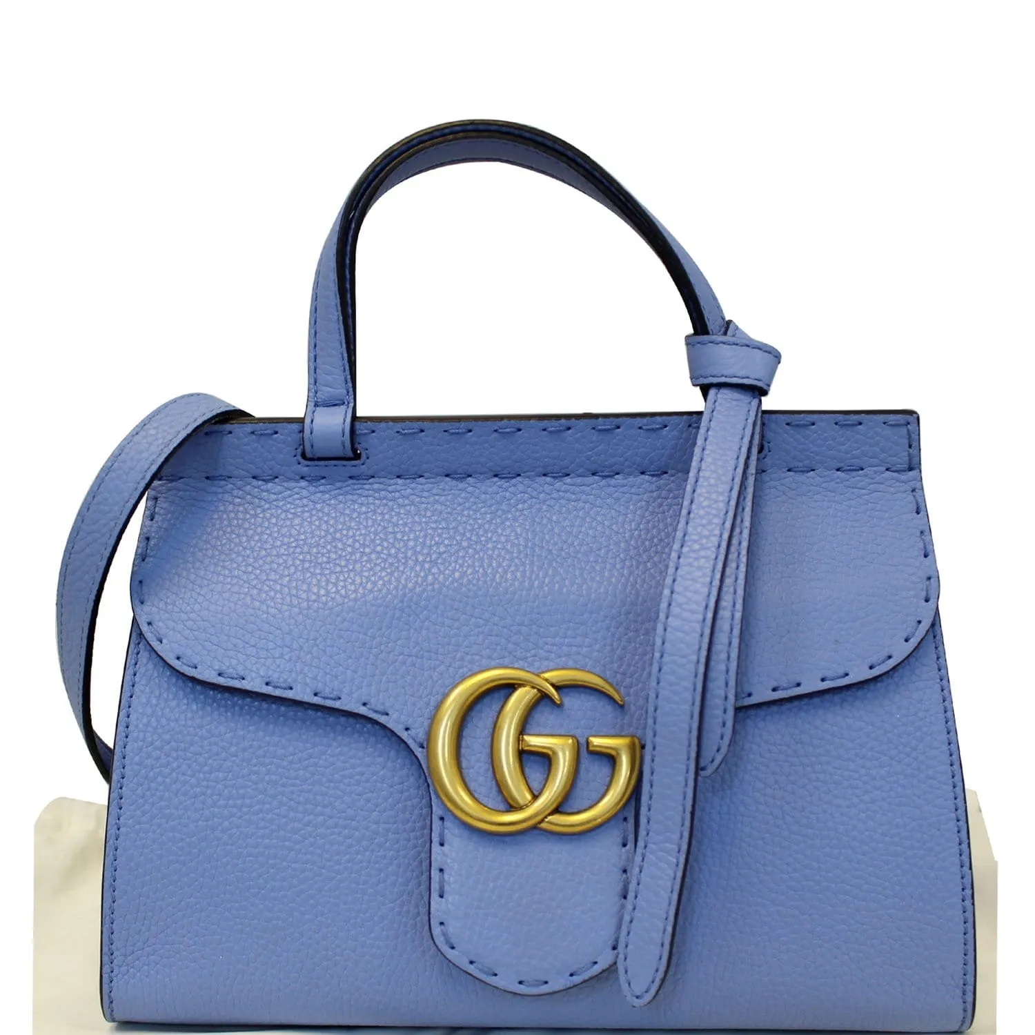GUCCI GG Marmont Leather Top Handle Shoulder Bag Blue 442622