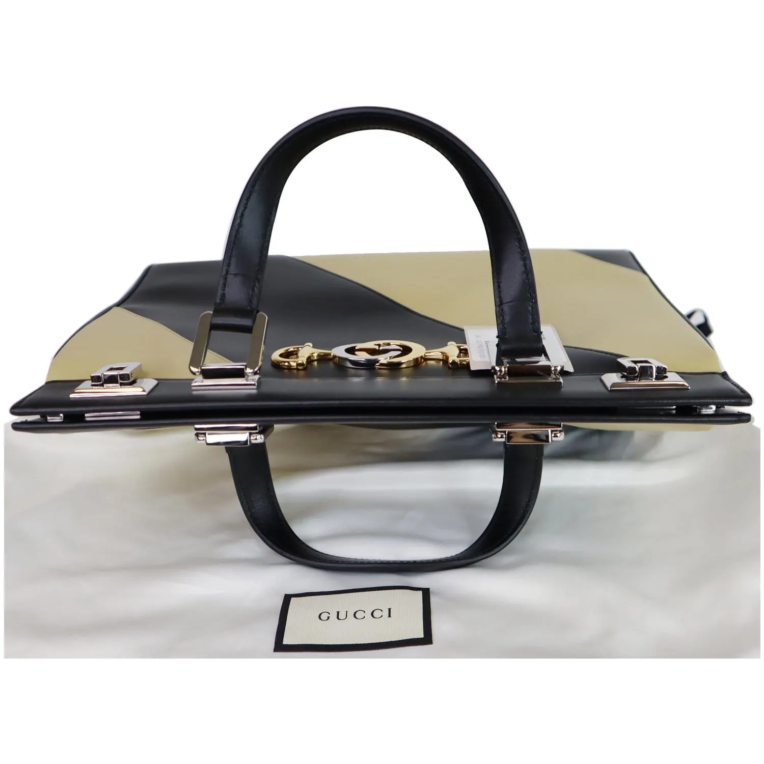 GUCCI Medium Zumi Diagonal Stripe Leather Top Handle Bag Beige 564714